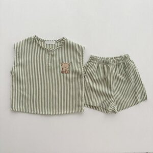 y452 - Striped Sleeveless Vest Shorts Set - 图片 4