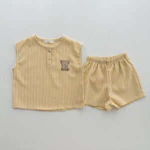 y452 - Striped Sleeveless Vest Shorts Set - 图片 2