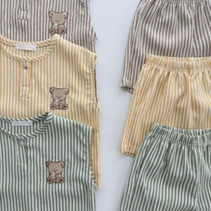 y452 - Striped Sleeveless Vest Shorts Set - 图片 5
