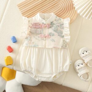 y461 - CNY Collections(Girls) _ Chinese Style Cheongsam Flying Sleeves Romper - 图片 3