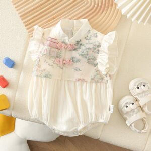 y461 - CNY Collections(Girls) _ Chinese Style Cheongsam Flying Sleeves Romper - 图片 1