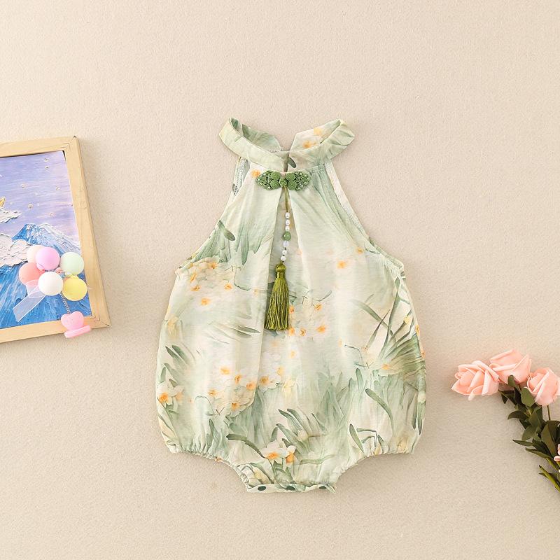 y463 - CNY Collections(Girls) _ Chinese Style Landscape Painting Cheongsam Romper - Image 1