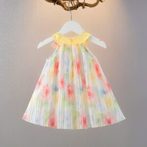 y514 - Colored Ink Ribbon Halter Neck Sleeveless Dress - 图片 2