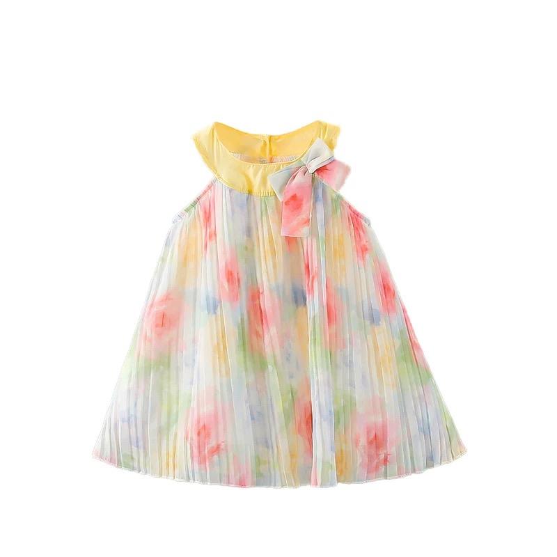 y514 - Colored Ink Ribbon Halter Neck Sleeveless Dress - Image 3