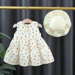 y517 - Baby Girl Colorful Polka Dots Sleeveless Dress With Hat - 图片 2