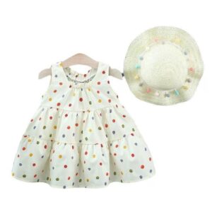 y517 - Baby Girl Colorful Polka Dots Sleeveless Dress With Hat - 图片 6
