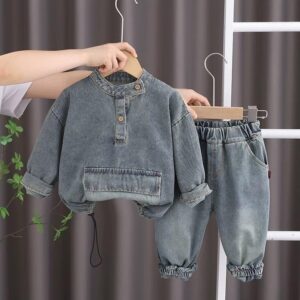 y640 - Long Sleeve Vintage Denim Suit - 图片 2