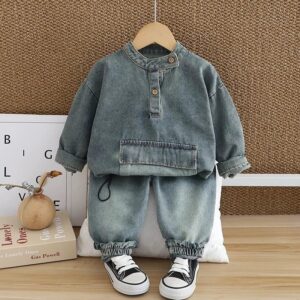 y640 - Long Sleeve Vintage Denim Suit - 图片 5