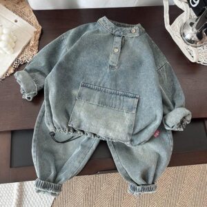 y640 - Long Sleeve Vintage Denim Suit - 图片 6