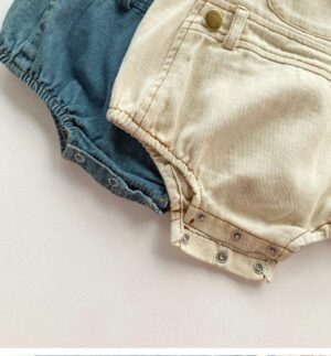 Y738 - Denim Leather Overalls - 图片 2