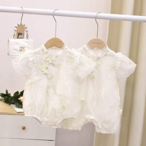 y566 - CNY Collections _ Chinese Style Beige & Pink Plum Blossom Romper - 图片 10