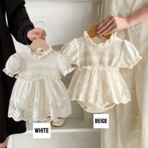 y733 - Waffle Lace Short-Sleeved Romper