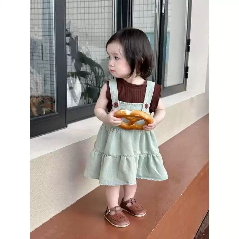y718 - Korean Style Denim Suspender Skirt - Image 1
