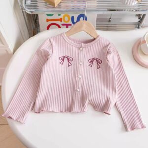 y720 - Embroidered Bow Long Sleeve Top - 图片 5