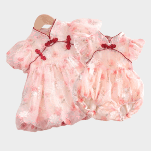 y536 - CNY Collections (Girls) _ Chinese Style Pink Flower Cheongsam Romper & Dress
