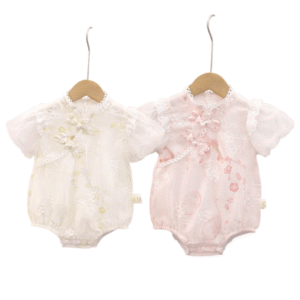 y566 - CNY Collections _ Chinese Style Beige & Pink Plum Blossom Romper - 图片 8