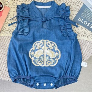 y607 - CNY Collections - Sleeveless Denim Embroidery Lace Pinched