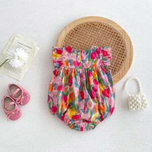 y492 - Colorful Tulip Flying Sleeves Romper - 图片 4