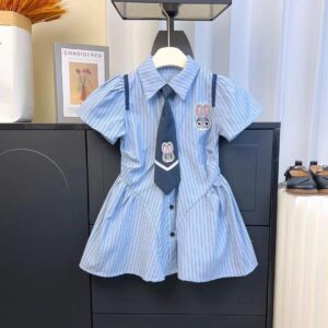 y712 - Short-Sleeved Preppy Shirt Dress - 图片 3