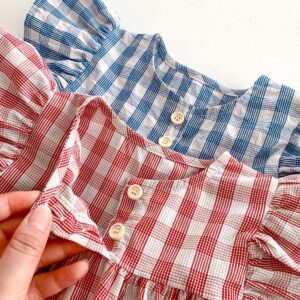 y721 - Cotton Thin Plaid Short Sleeve Shorts Set - Image 7