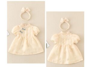 y563 - CNY Collections _ Chinese Style Puff Sleeves Dress & Romper with Headband - 图片 2