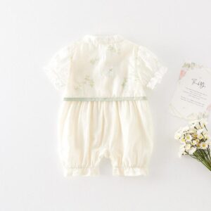 y594 - CNY Collections _ Chinese Style White Embroidery Baby Puff Sleeves Jumper - Image 3