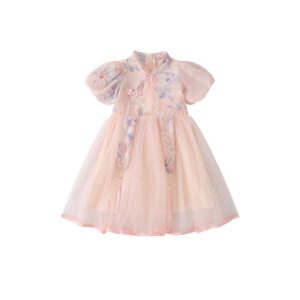 y596 - CNY Collections(Girls) _ Green & Pink Cheongsam Gauze Dress - 图片 9