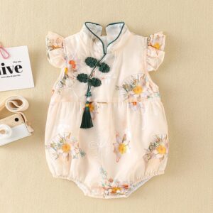 y561 - CNY Collections _ Green Plate Buckle Flower Romper & Dress - 图片 4