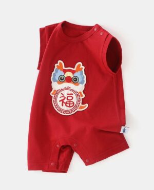 y554 - CNY Collections _ Chinese Style Red Bliss Cartoon Dragon Sleeveless Jumper - 图片 2