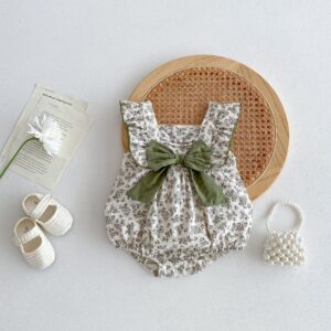 y491 – Flying Sleeves Ribbon Floral Romper
