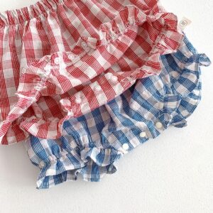 y721 - Cotton Thin Plaid Short Sleeve Shorts Set - Image 10