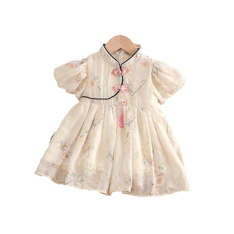 y584 - CNY Collections _ Golden Thread Embroidery Flowers Cheongsam Puff Sleeves Romper & Dress - Image 8