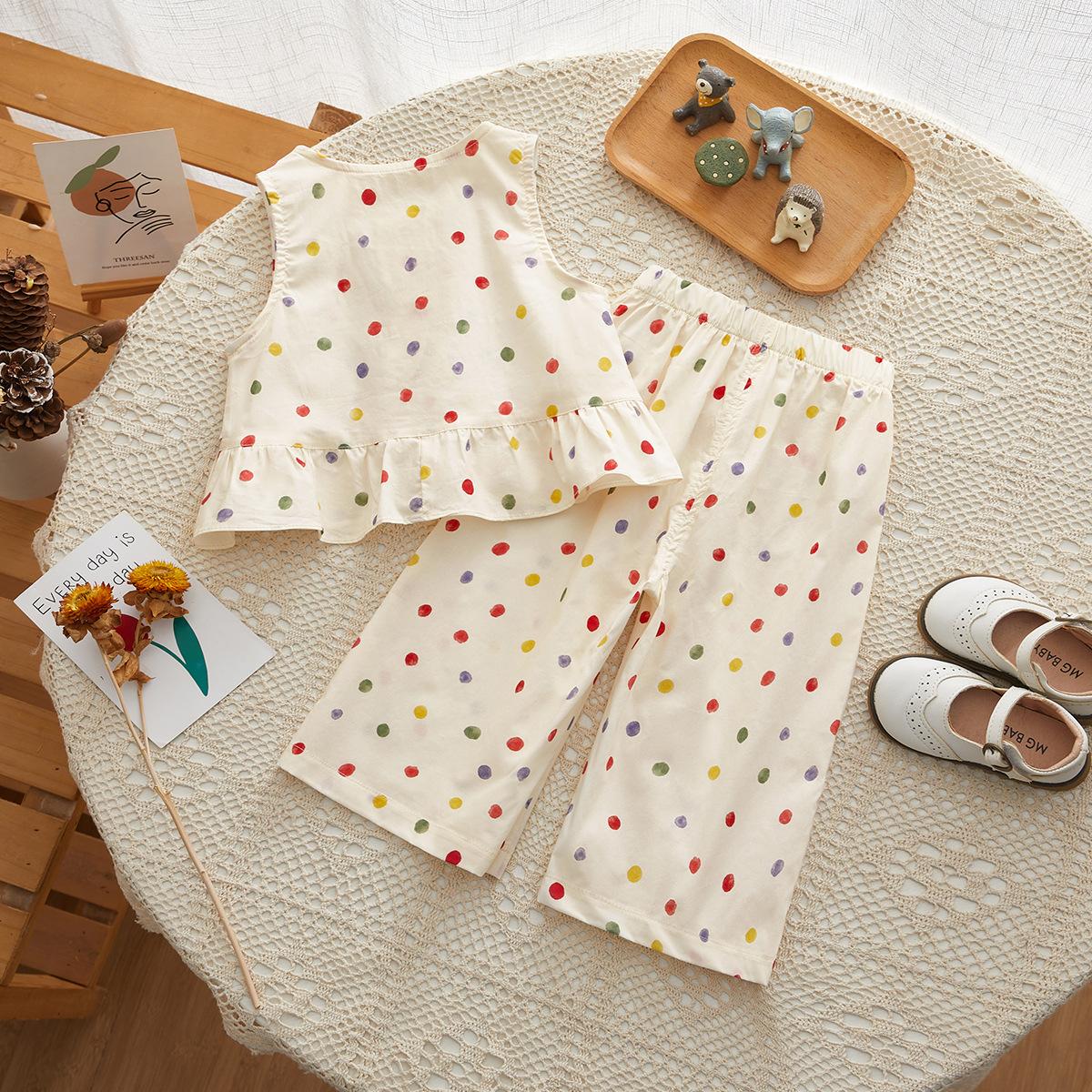 y547 - Colorful Dots Sleeveless Suit Set - 图片 2