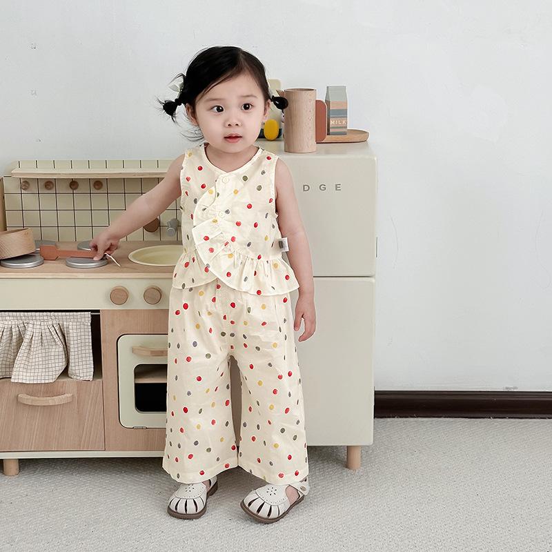 y547 - Colorful Dots Sleeveless Suit Set - 图片 1