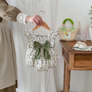 y491 – Flying Sleeves Ribbon Floral Romper - 图片 2