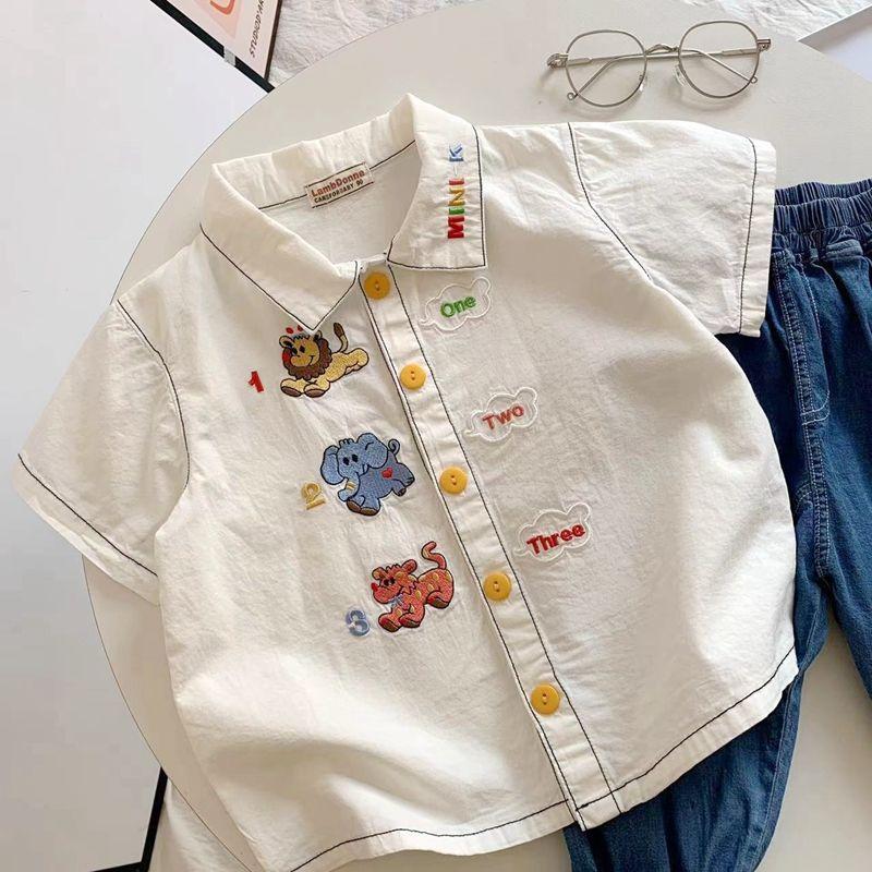 y521 - Cartoon Embroidered White Shirt - Image 5