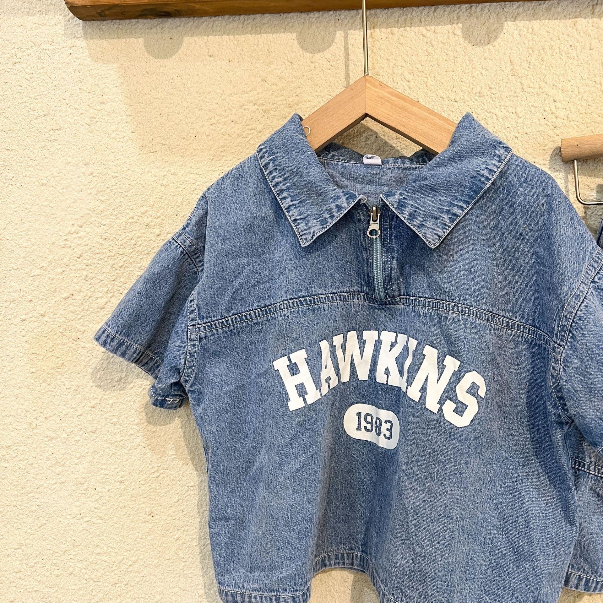 y593 - Casual Short-Sleeved Denim Suit - Image 4
