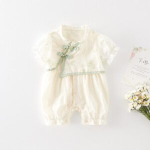y594 - CNY Collections _ Chinese Style White Embroidery Baby Puff Sleeves Jumper - Image 1