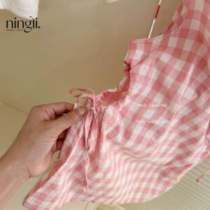 y708 - Pink And White Check Bowknot Vest Skirt - Image 5