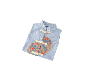 y637 - CNY Collections _ Chinese Style Light Blue Dragon Short Sleeves Jumper - 图片 4