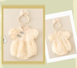 y563 - CNY Collections _ Chinese Style Puff Sleeves Dress & Romper with Headband - 图片 4