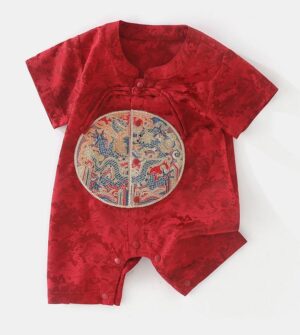 y551 - CNY Collections _ Chinese Style Red Style Dragon Embroidery Short Sleeves Jumper - 图片 2