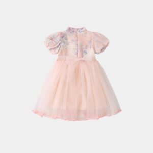 y596 - CNY Collections(Girls) _ Green & Pink Cheongsam Gauze Dress - 图片 4