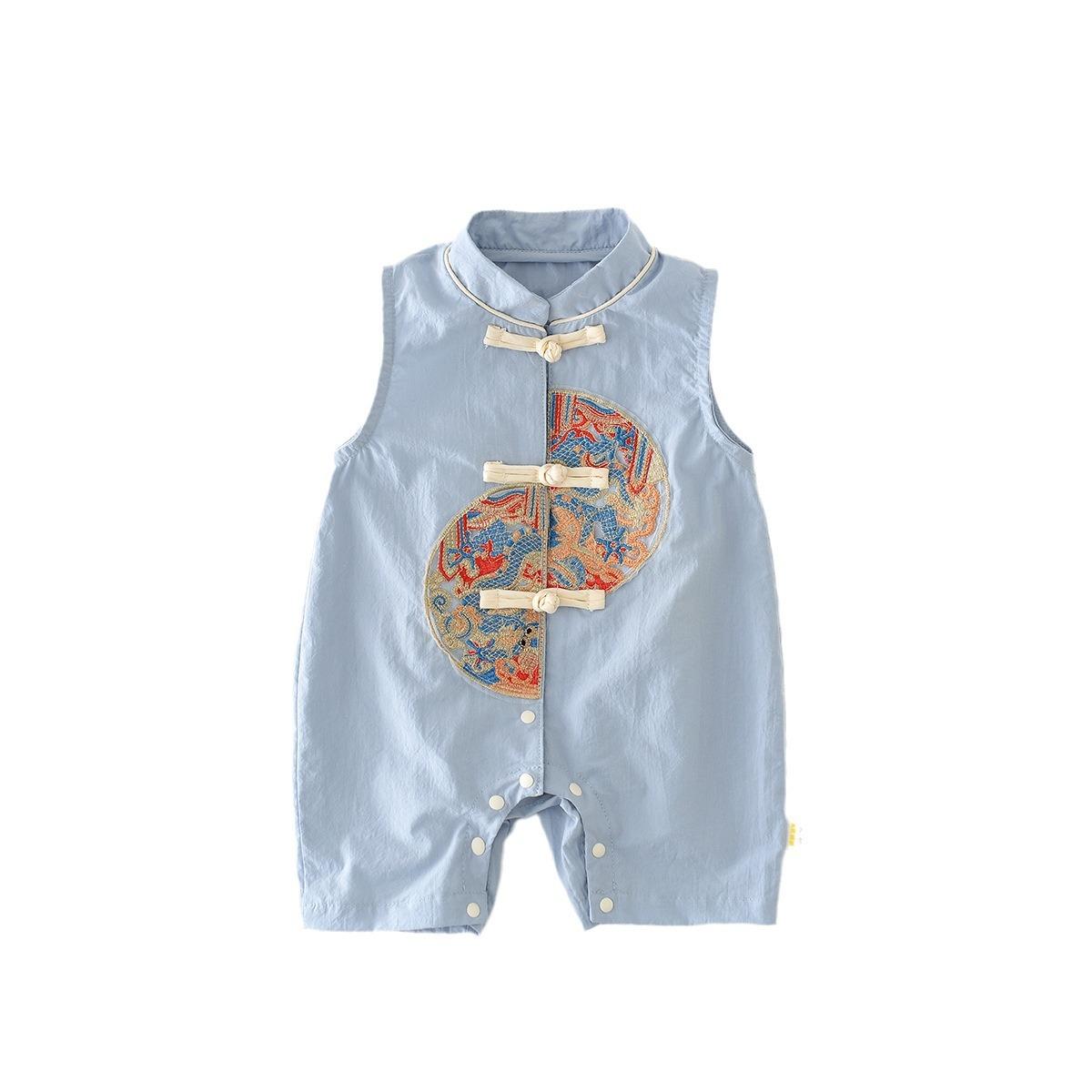 y637 - CNY Collections _ Chinese Style Light Blue Dragon Short Sleeves Jumper - Image 5