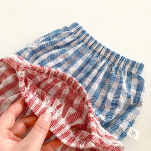 y721 - Cotton Thin Plaid Short Sleeve Shorts Set - Image 11