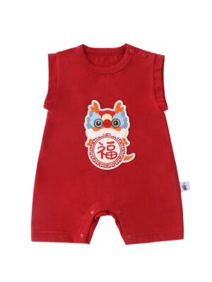 y554 - CNY Collections _ Chinese Style Red Bliss Cartoon Dragon Sleeveless Jumper - 图片 5