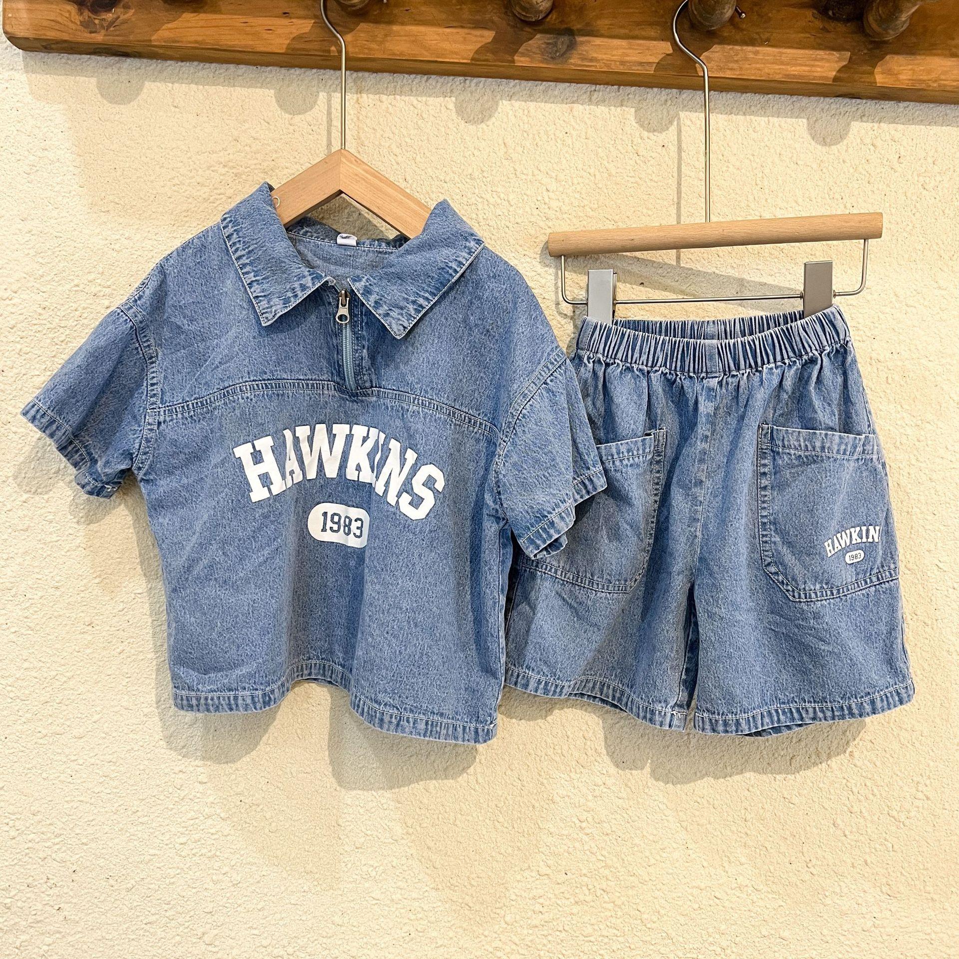y593 - Casual Short-Sleeved Denim Suit - Image 2