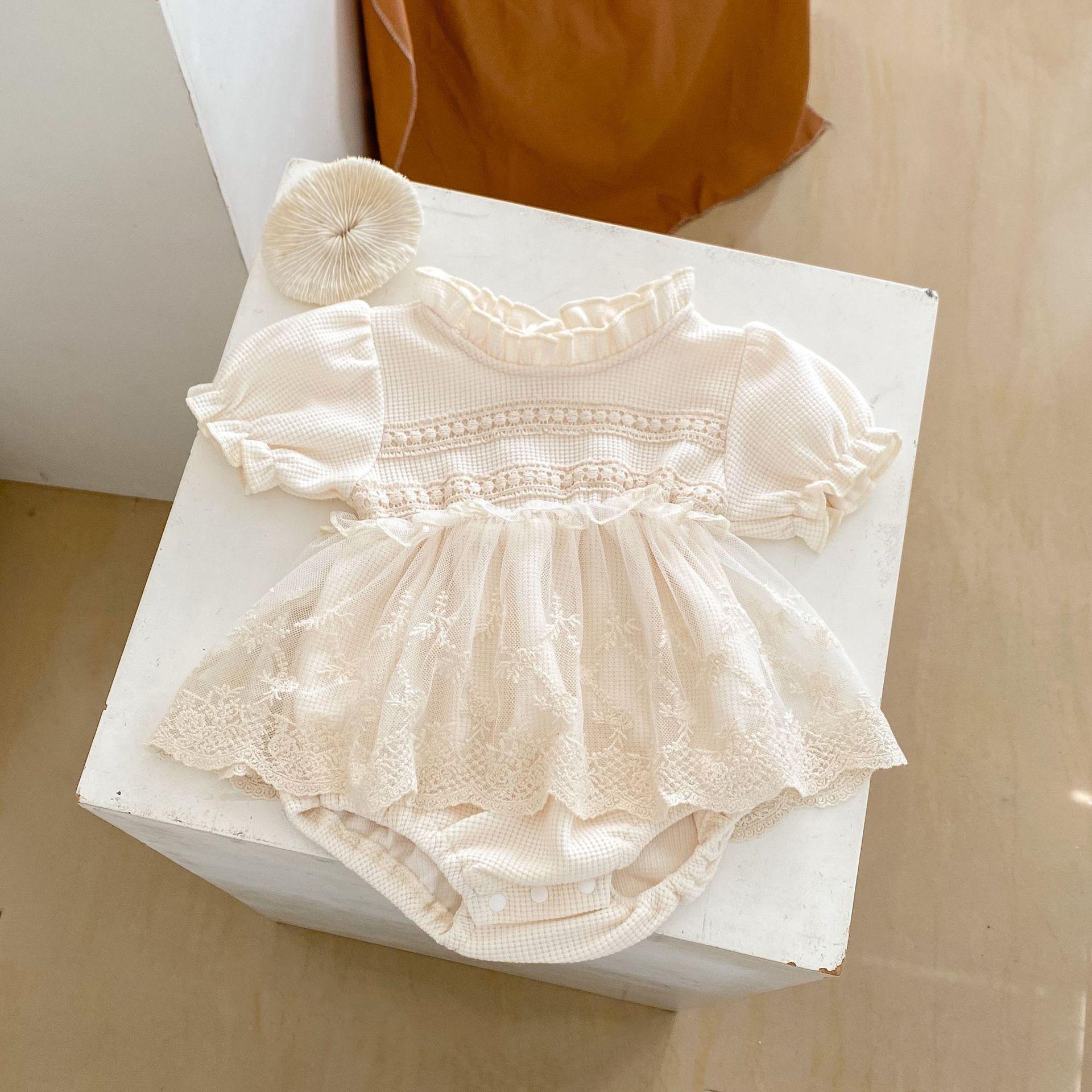 y733 - Waffle Lace Short-Sleeved Romper - Image 6