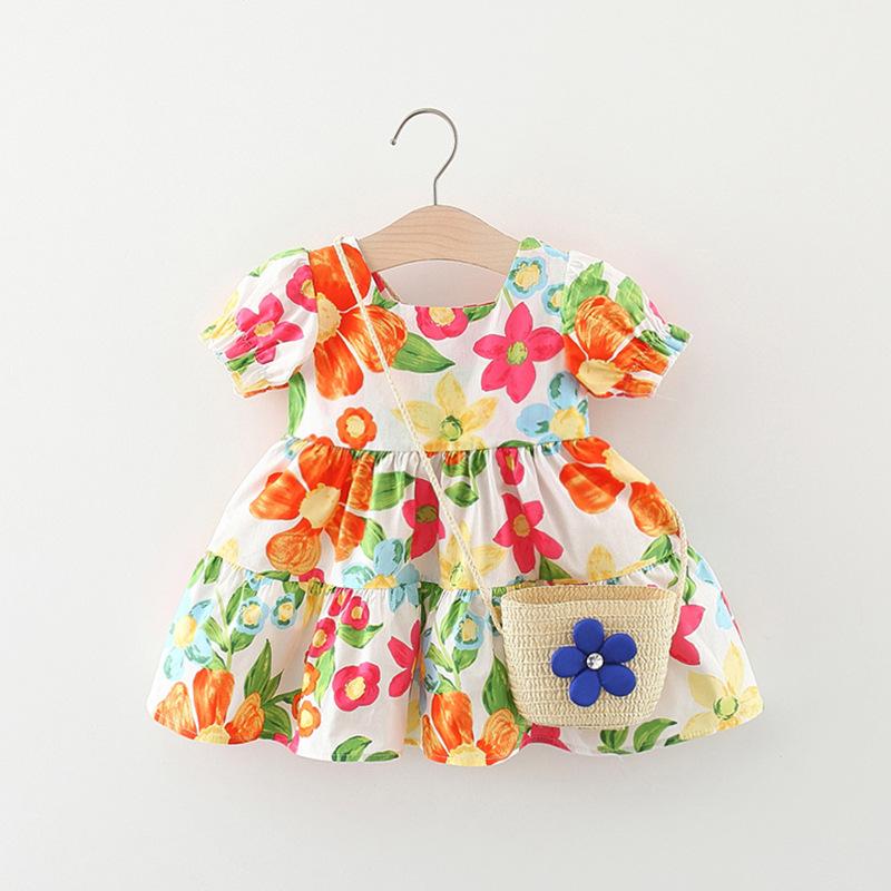 y542 - Summer Flowers Short Sleeves Dress With Bag - Image 3