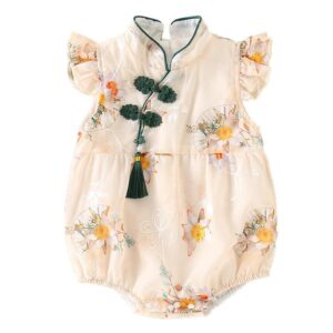 y561 - CNY Collections _ Green Plate Buckle Flower Romper & Dress - 图片 6